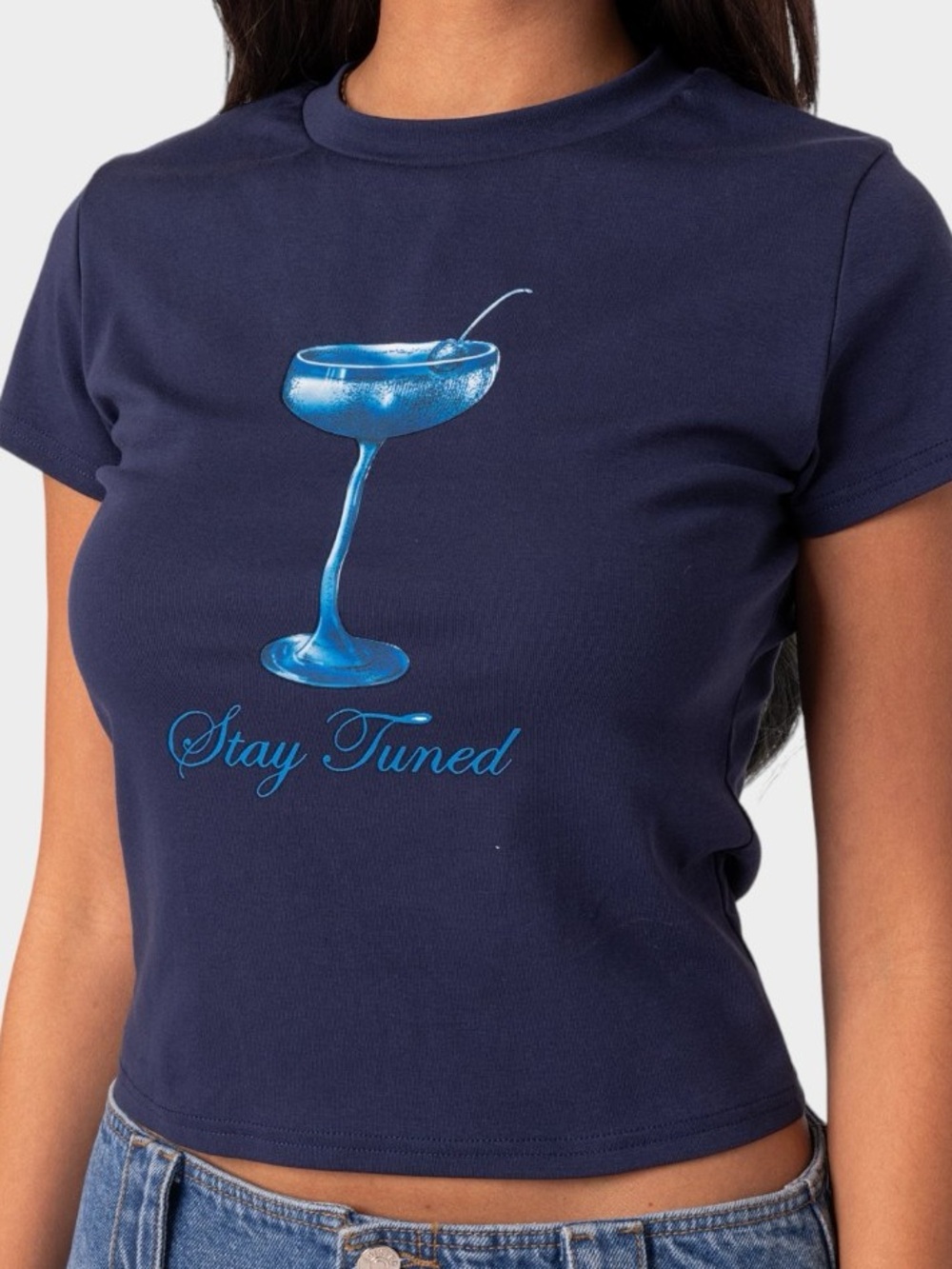 Edikted Stay Tuned Blue Graphic Tee - Women's Top
